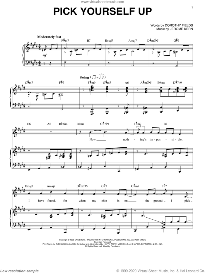 Pick Yourself Up sheet music for voice and piano by Frank Sinatra, Come Fly Away (Musical), Dorothy Fields and Jerome Kern, intermediate skill level
