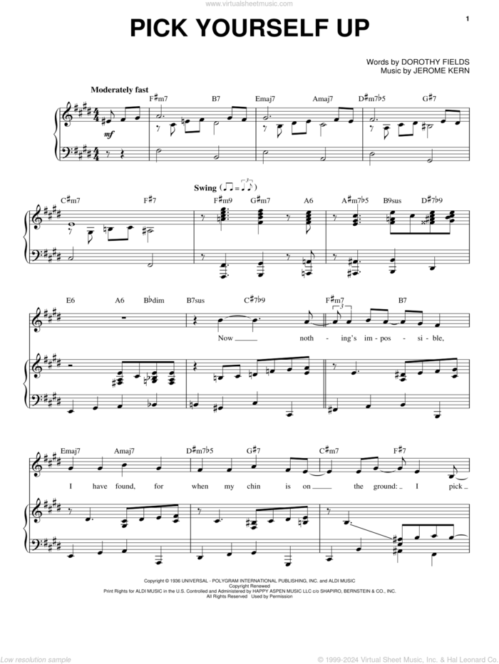 Pick Yourself Up sheet music for voice and piano by Frank Sinatra, Come Fly Away (Musical), Dorothy Fields and Jerome Kern, intermediate skill level