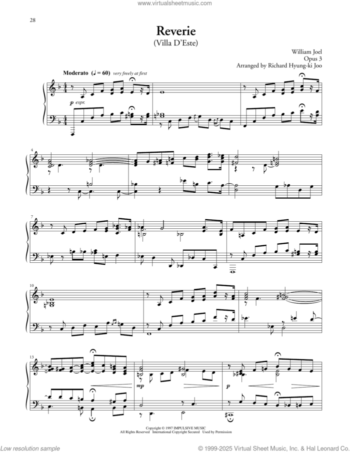 Reverie (Villa D'este) sheet music for piano solo by Billy Joel, Richard Hyung-ki Joo (arr.) and William Joel, intermediate skill level