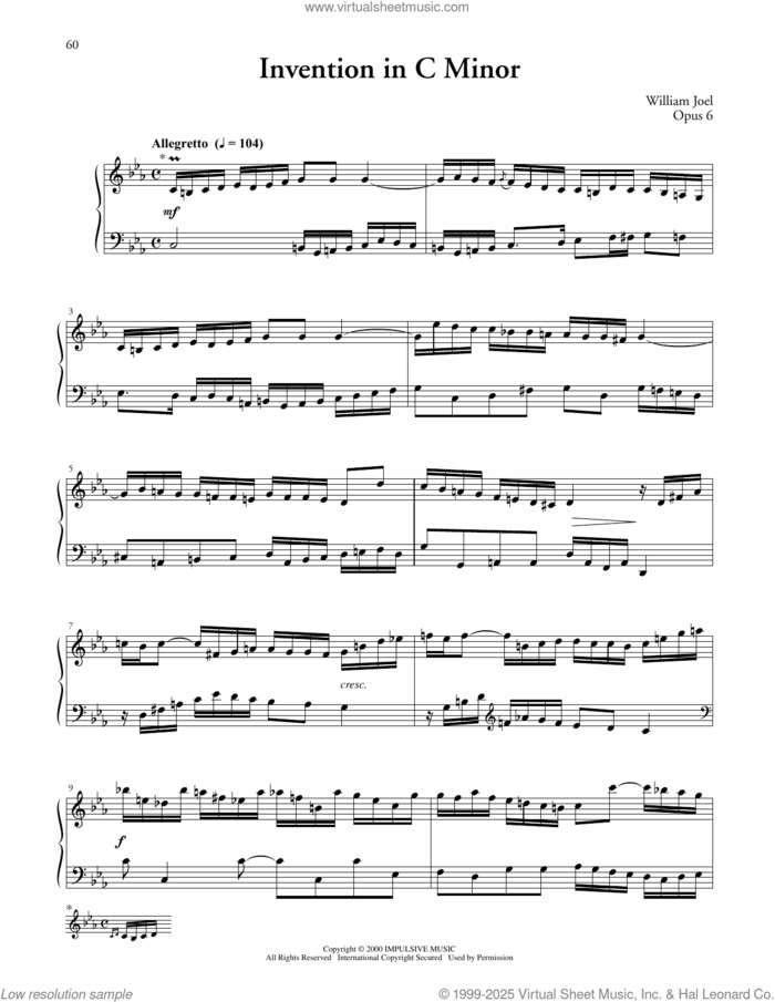 Invention #1 In C Minor sheet music for piano solo by Billy Joel and William Joel, intermediate skill level