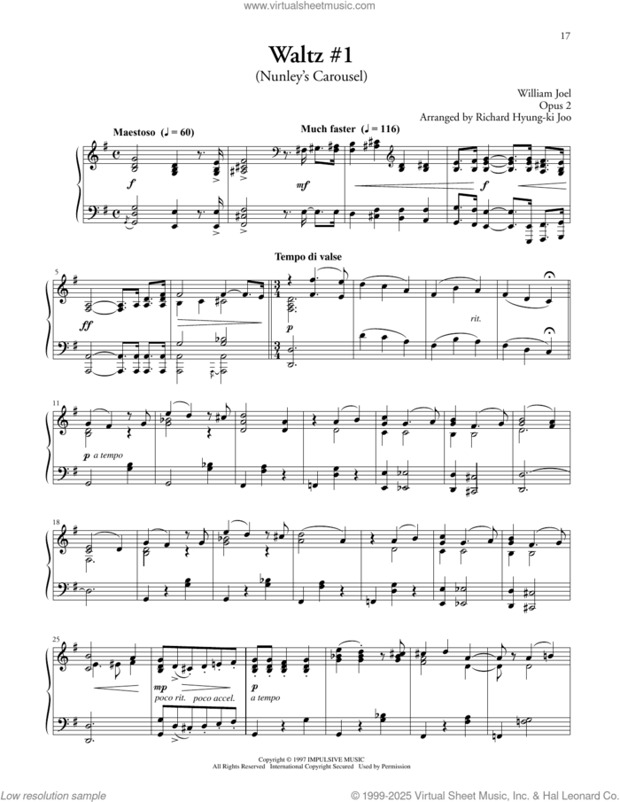 Waltz #1 (Nunley's Carousel) sheet music for piano solo by Billy Joel, Richard Hyung-ki Joo (arr.) and William Joel, intermediate skill level