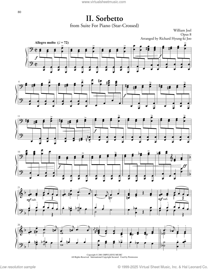 Sorbetto From Suite For Piano sheet music for piano solo by Billy Joel, Richard Hyung-ki Joo (arr.) and William Joel, classical score, intermediate skill level
