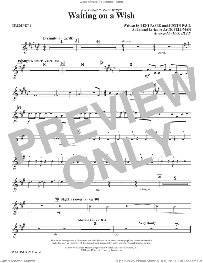 Waiting On A Wish (from Snow White) (arr. Mac Huff) (complete set of parts) sheet music for orchestra/band (Instrumental Accompaniment) by Mac Huff, Benj Pasek, Jack Feldman, Justin Paul and Pasek & Paul, intermediate skill level