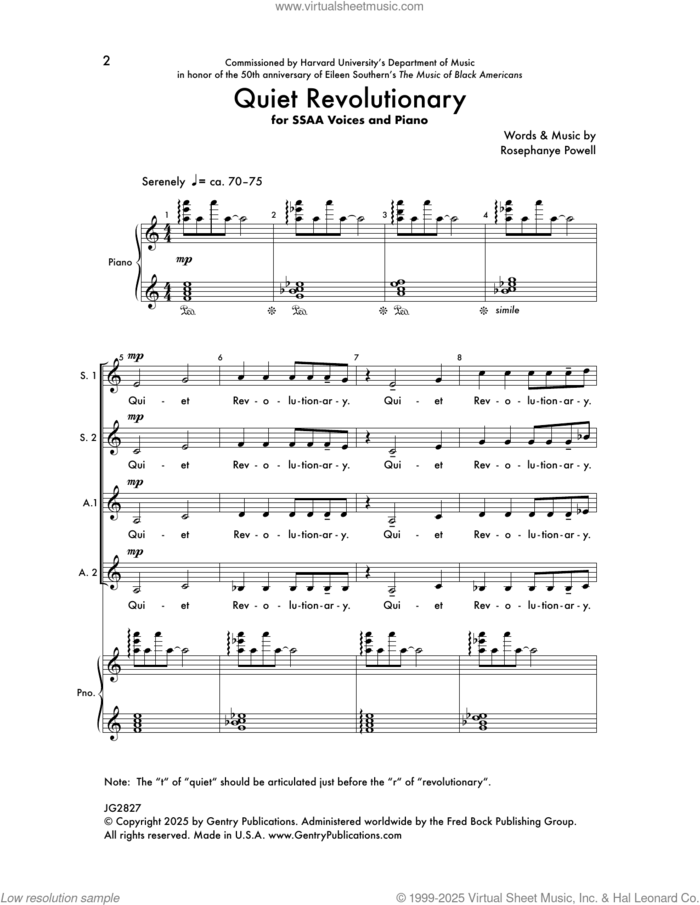 Quiet Revolutionary sheet music for choir (SSAA: soprano, alto) by Rosephanye Powell, intermediate skill level