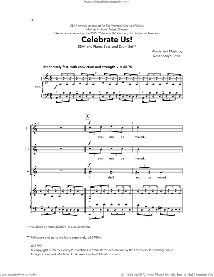 Celebrate Us! sheet music for choir (SSA: soprano, alto) by Rosephanye Powell, intermediate skill level