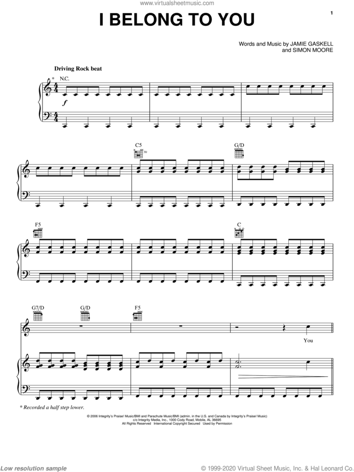 I Belong To You sheet music for voice, piano or guitar by Lincoln Brewster, Jamie Gaskell and Simon Moore, intermediate skill level