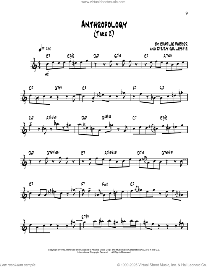 Anthropology (Take 2) sheet music for trumpet solo (transcription) by Dizzy Gillespie and Charlie Parker, intermediate trumpet (transcription)