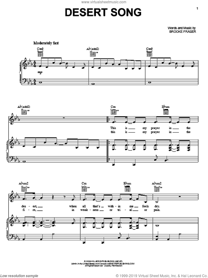 Desert Song sheet music for voice, piano or guitar by Natalie Grant and Brooke Fraser, intermediate skill level