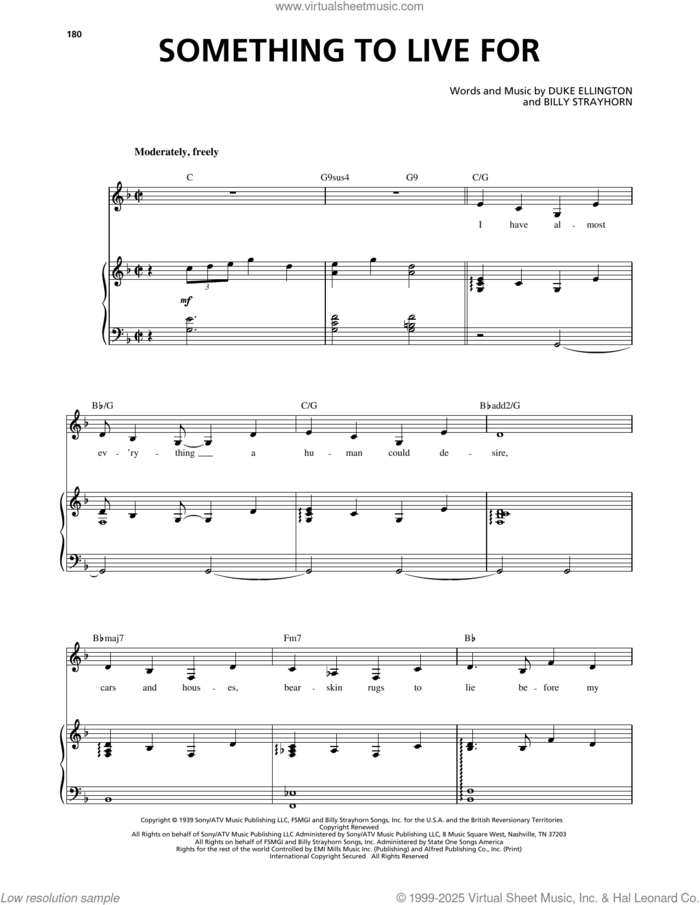 Something To Live For sheet music for voice, piano or guitar by Jane Monheit, Billy Strayhorn and Duke Ellington, intermediate skill level