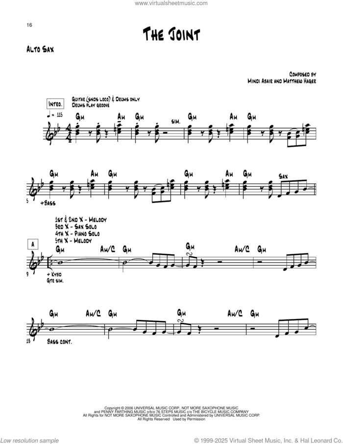 The Joint sheet music for alto saxophone (transcription) by Mindi Abair and Matthew Hager, intermediate skill level