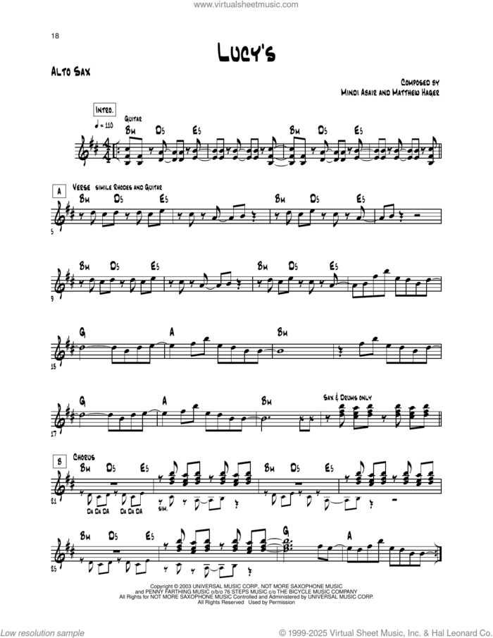 Lucy's sheet music for alto saxophone (transcription) by Mindi Abair and Matthew Hager, intermediate skill level