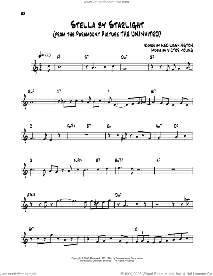Stella By Starlight sheet music for trumpet solo (transcription) by Dizzy Gillespie, Ned Washington and Victor Young, intermediate trumpet (transcription)