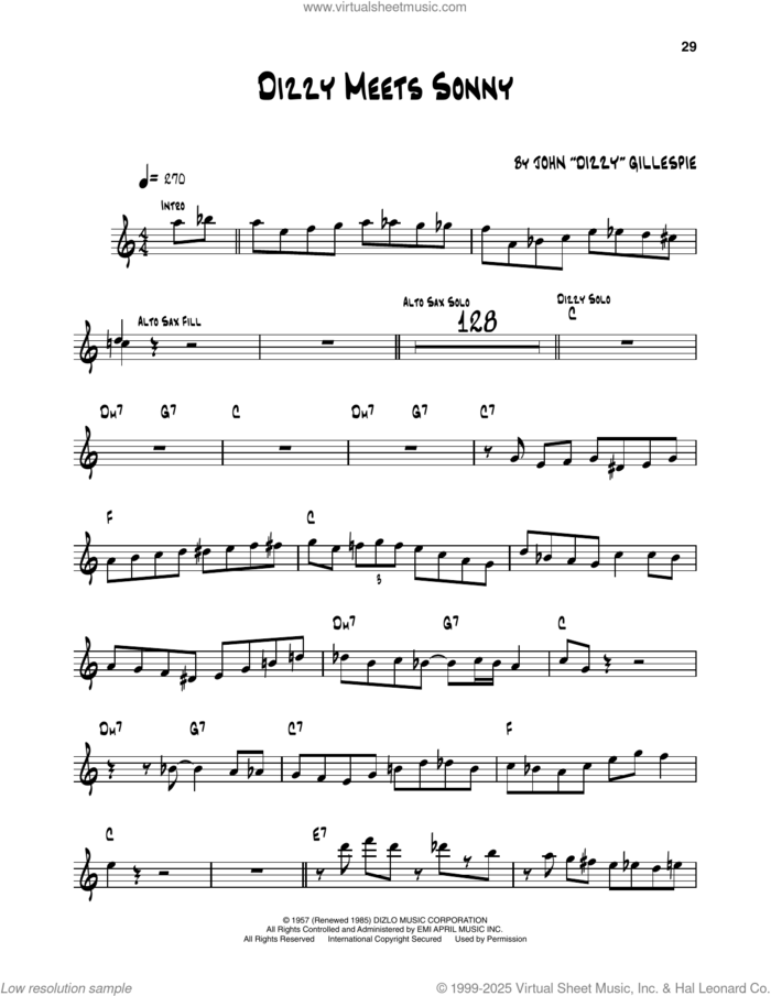 Dizzy Meets Sonny sheet music for trumpet solo (transcription) by The Modern Jazz Sextet and Dizzy Gillespie, intermediate trumpet (transcription)