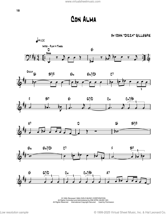 Con Alma sheet music for trumpet solo (transcription) by Dizzy Gillespie, intermediate trumpet (transcription)