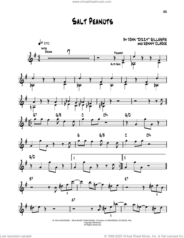 Salt Peanuts sheet music for trumpet solo (transcription) by Dizzy Gillespie and Kenny Clarke, intermediate trumpet (transcription)