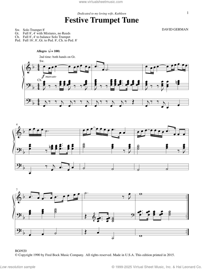 Festive Trumpet Tune sheet music for organ by David German, intermediate skill level