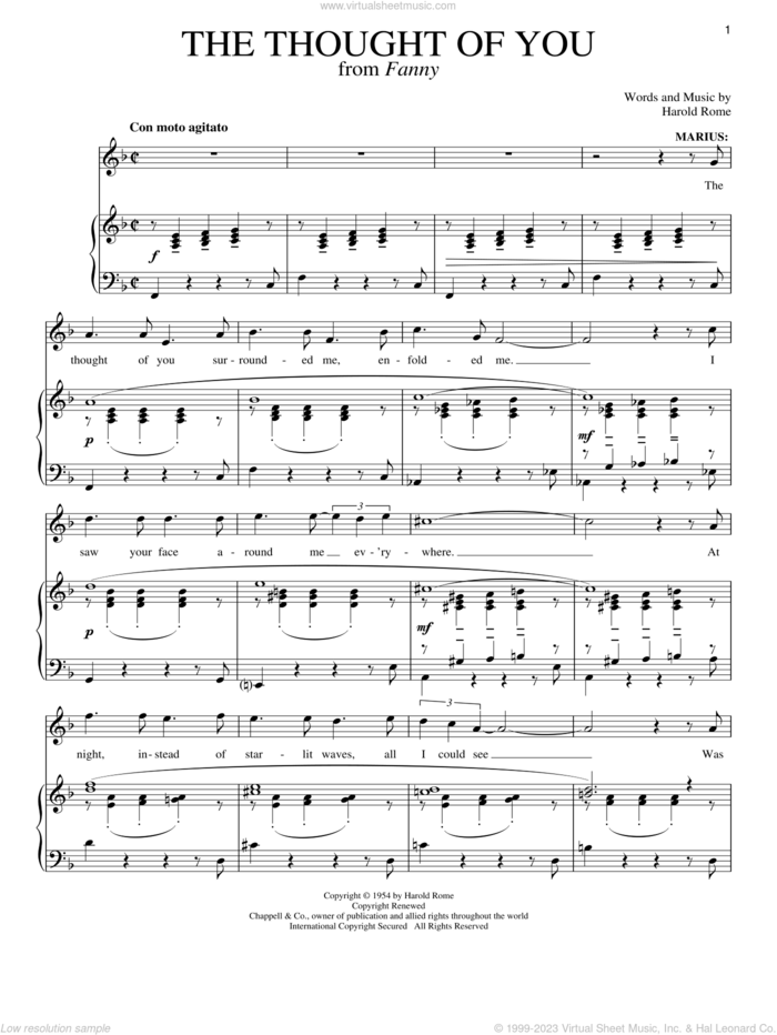 The Thought Of You sheet music for voice and piano by Harold Rome and Richard Walters, intermediate skill level