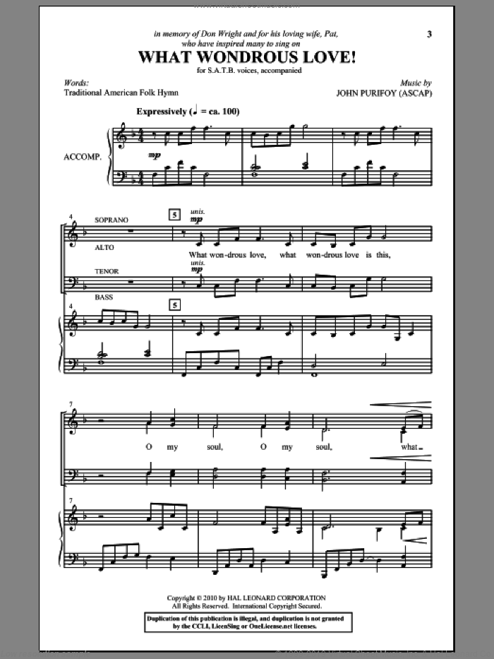 What Wondrous Love! sheet music for choir (SATB: soprano, alto, tenor, bass) by John Purifoy and Miscellaneous, intermediate skill level