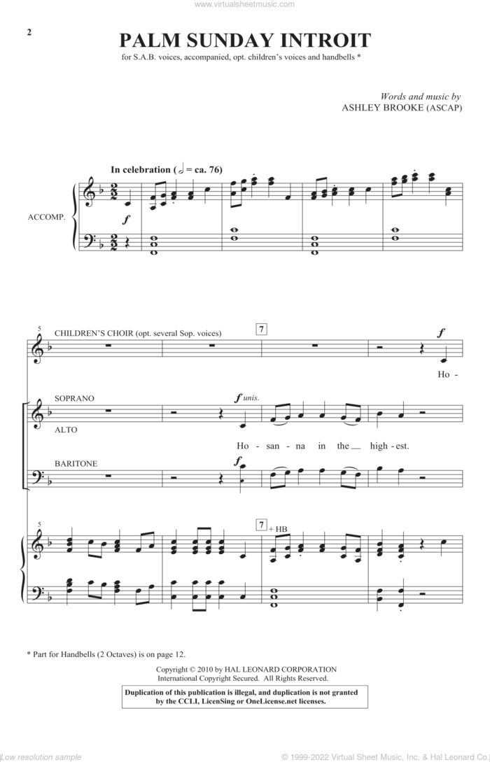 Palm Sunday Introit sheet music for choir (SAB: soprano, alto, bass) by Ashley Brooke, intermediate skill level