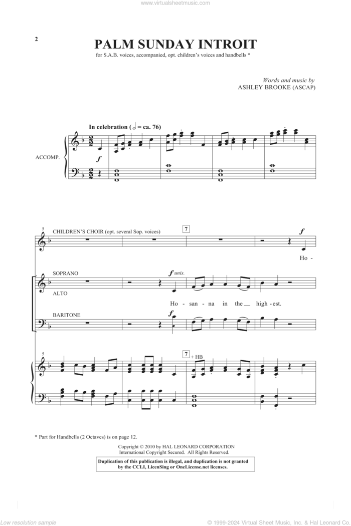 Palm Sunday Introit sheet music for choir (SAB: soprano, alto, bass) by Ashley Brooke, intermediate skill level