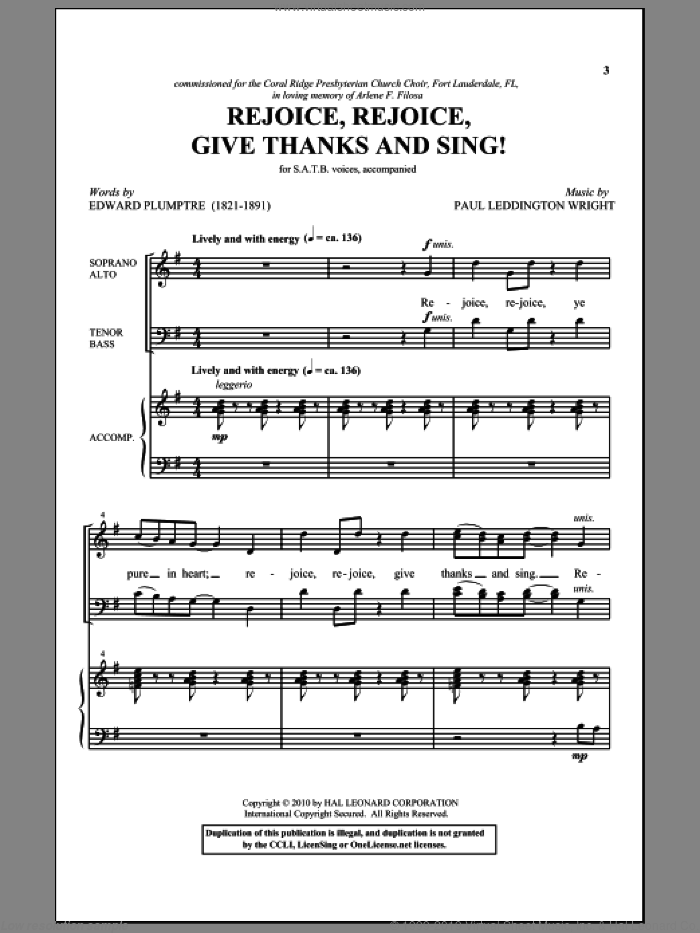 Rejoice, Rejoice, Give Thanks And Sing! sheet music for choir (SATB: soprano, alto, tenor, bass) by Paul Leddington Wright and Edward Plumptre, intermediate skill level