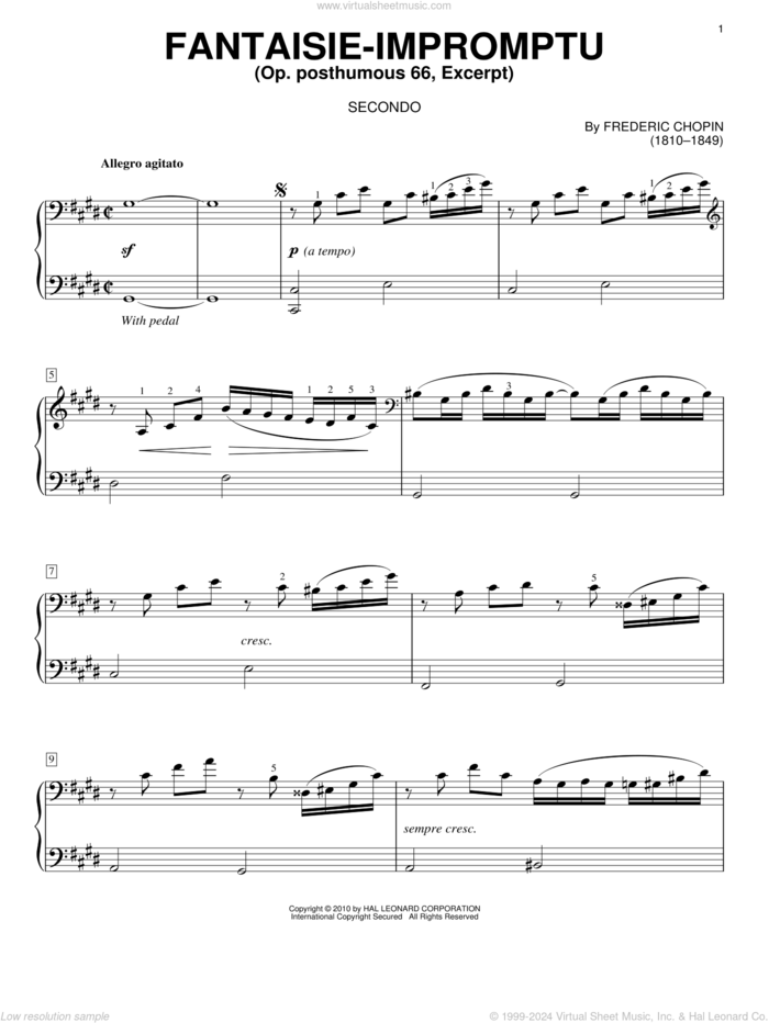 Fantaisie - Impromptu sheet music for piano four hands by Frederic Chopin, classical score, intermediate skill level