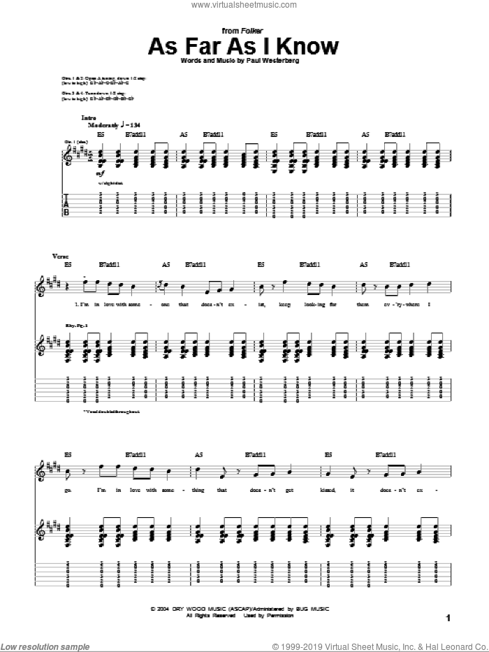 As Far As I Know sheet music for guitar (tablature) by Paul Westerberg, intermediate skill level