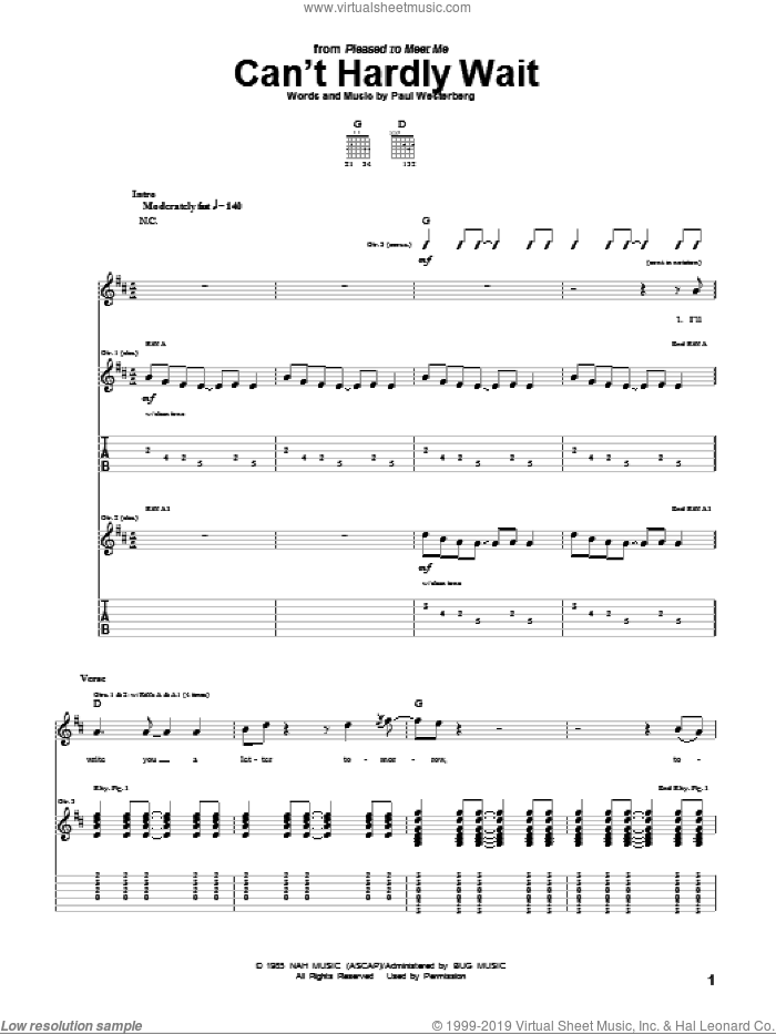 Can't Hardly Wait sheet music for guitar (tablature) by The Replacements and Paul Westerberg, intermediate skill level