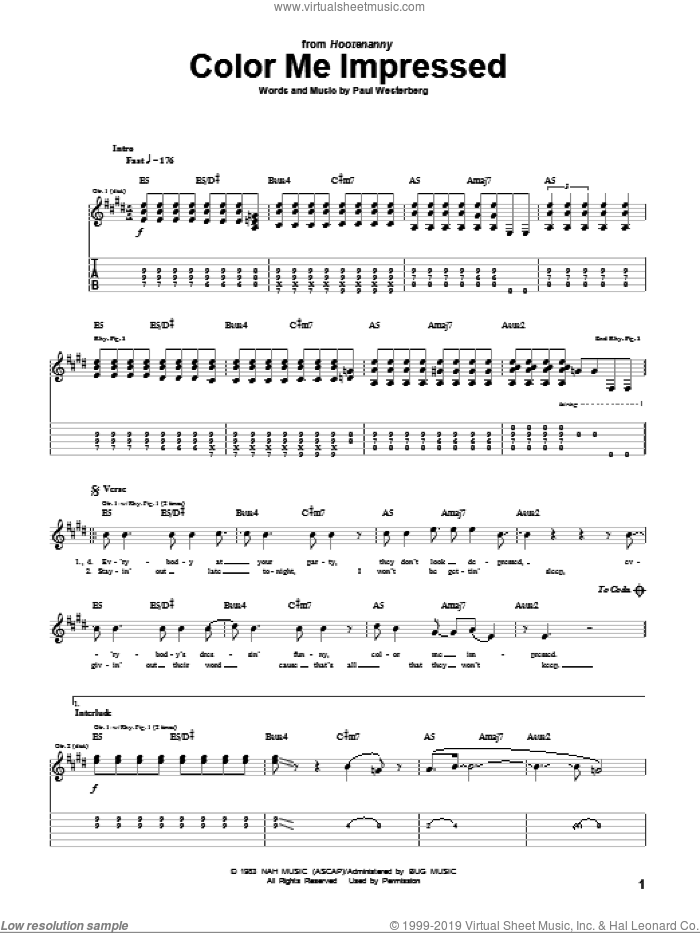Color Me Impressed sheet music for guitar (tablature) by The Replacements and Paul Westerberg, intermediate skill level