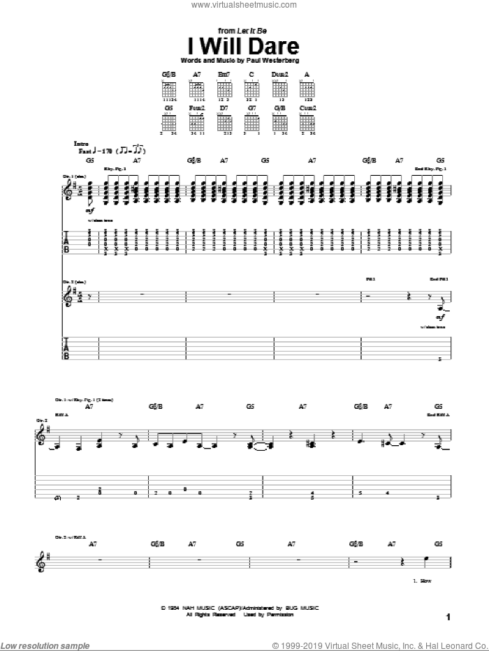 I Will Dare sheet music for guitar (tablature) by The Replacements and Paul Westerberg, intermediate skill level