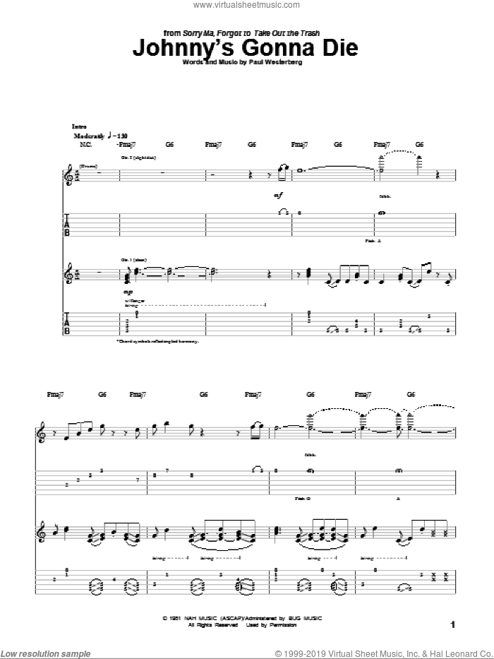 Johnny's Gonna Die sheet music for guitar (tablature) by The Replacements and Paul Westerberg, intermediate skill level