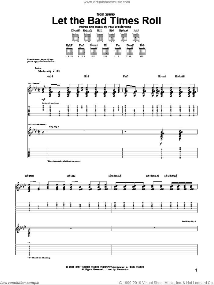 Let The Bad Times Roll sheet music for guitar (tablature) by Paul Westerberg, intermediate skill level