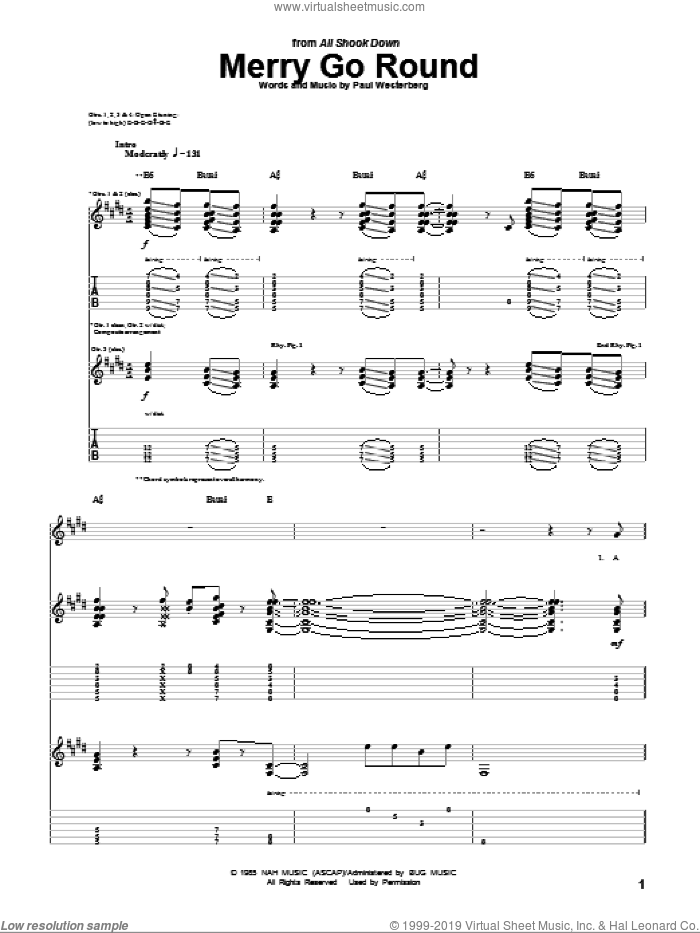 Merry Go Round sheet music for guitar (tablature) by The Replacements and Paul Westerberg, intermediate skill level