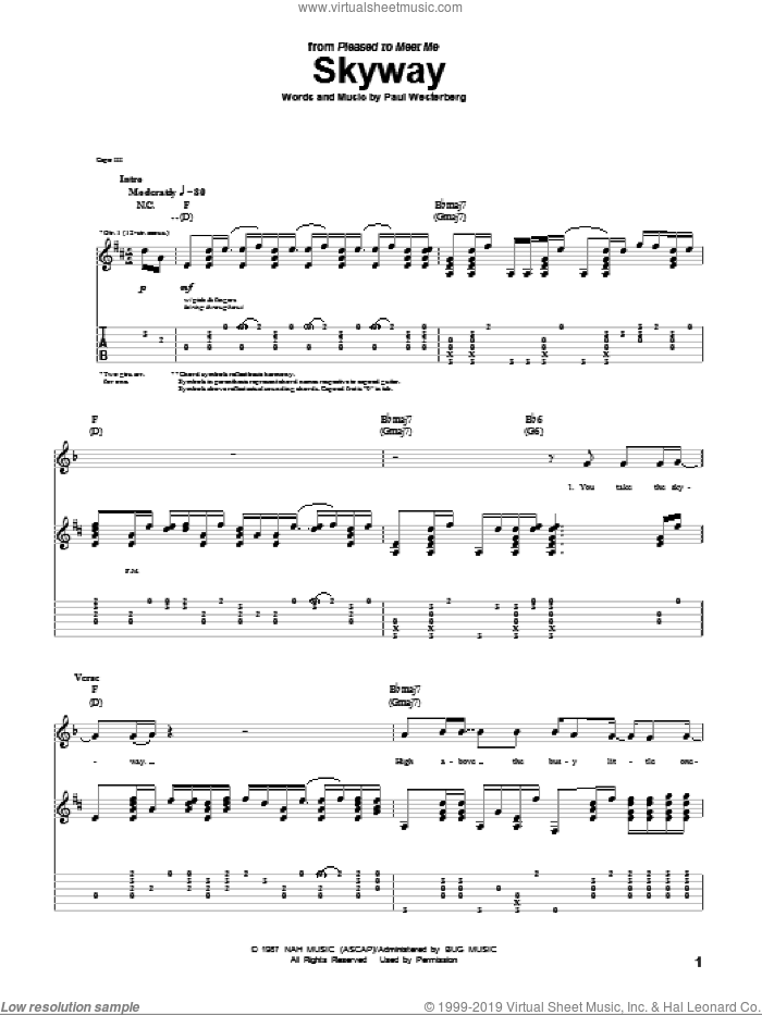 Skyway sheet music for guitar (tablature) by The Replacements and Paul Westerberg, intermediate skill level