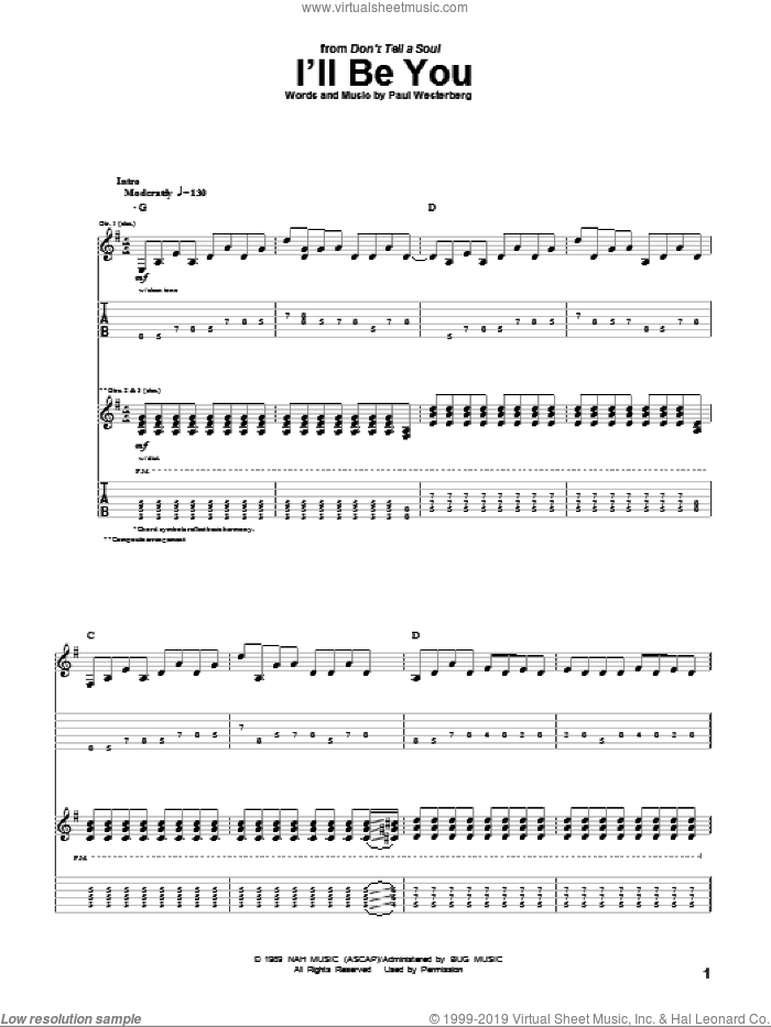 I'll Be You sheet music for guitar (tablature) by The Replacements and Paul Westerberg, intermediate skill level