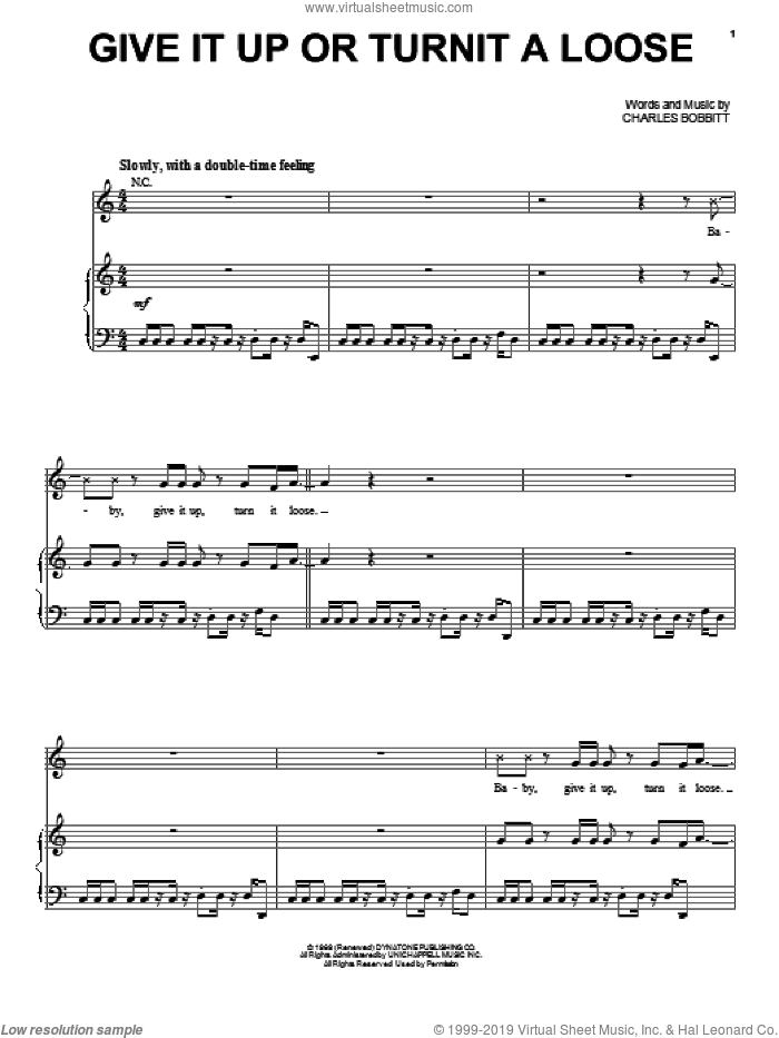 Give It Up Or Turnit A Loose sheet music for voice, piano or guitar by James Brown and Charles Fred Bobbitt, intermediate skill level