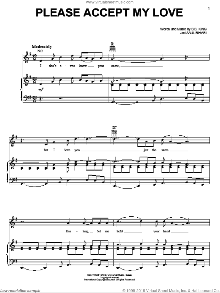 Please Accept My Love sheet music for voice, piano or guitar by B.B. King and Saul Bihari, intermediate skill level