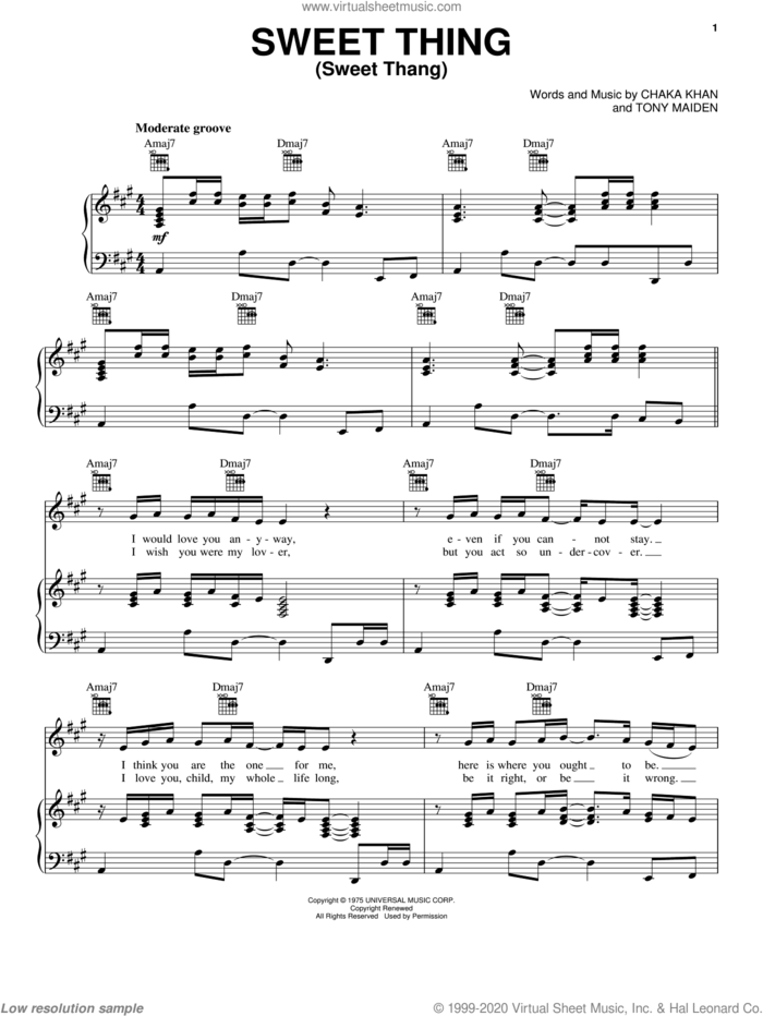 Sweet Thing (Sweet Thang) sheet music for voice, piano or guitar by Rufus Featuring Chaka Khan, Chaka Khan and Tony Maiden, intermediate skill level