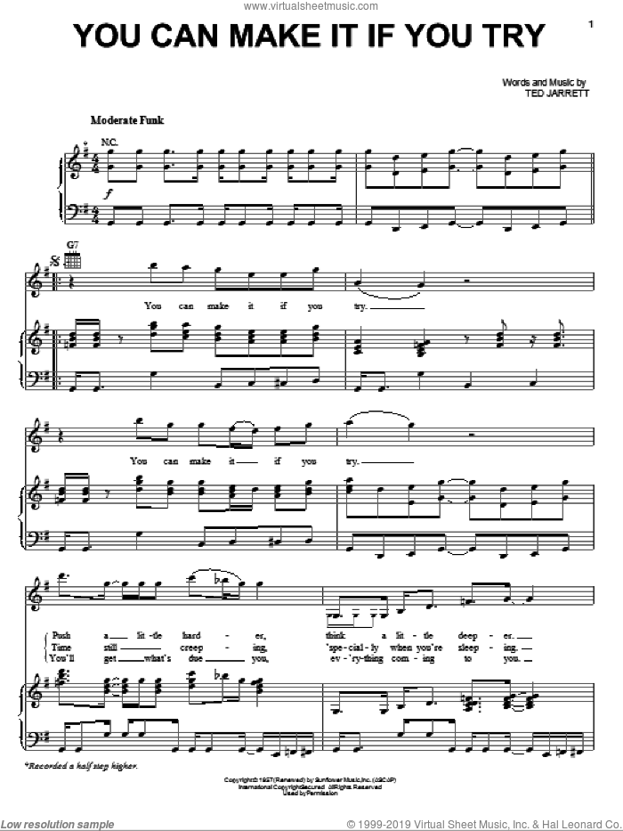 You Can Make It If You Try sheet music for voice, piano or guitar by Gene Allison and Ted Jarrett, intermediate skill level