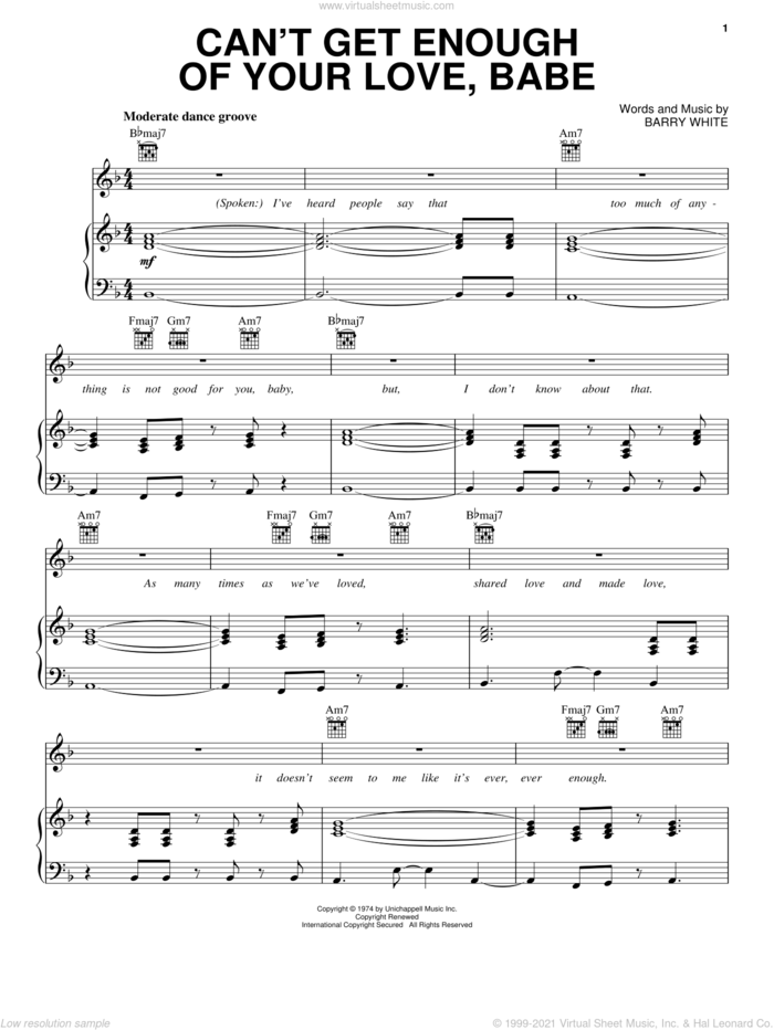 Can't Get Enough Of Your Love, Babe sheet music for voice, piano or guitar by Barry White, intermediate skill level