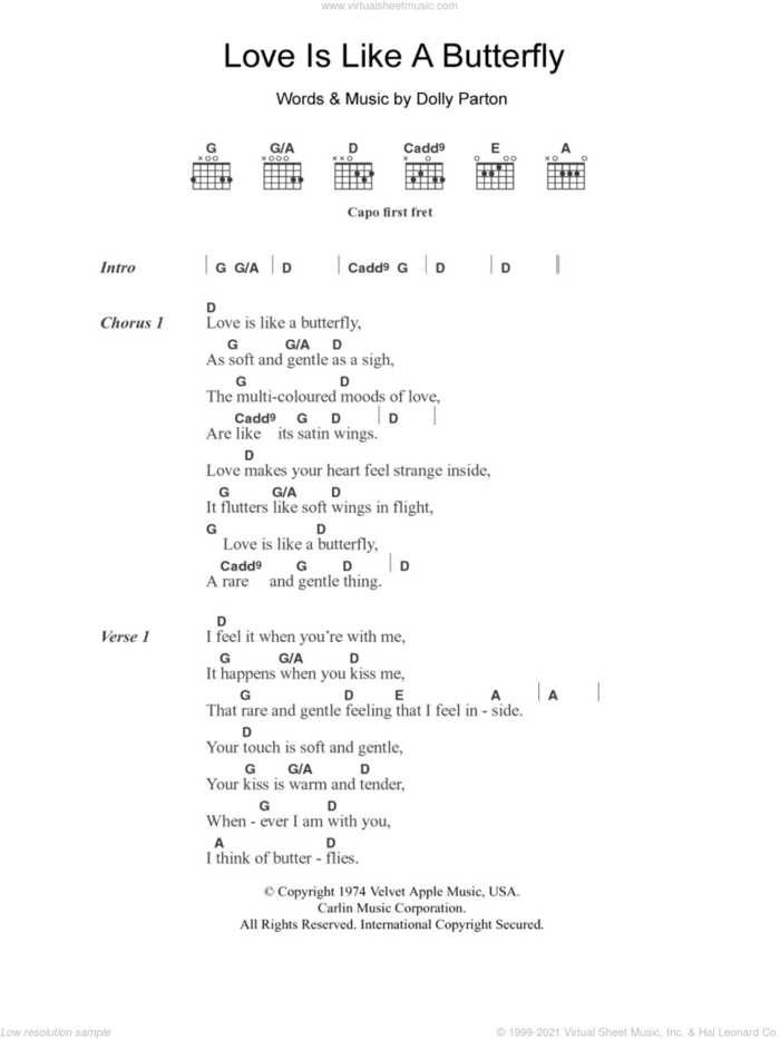 Love Is Like A Butterfly sheet music for guitar (chords) by Dolly Parton, intermediate skill level