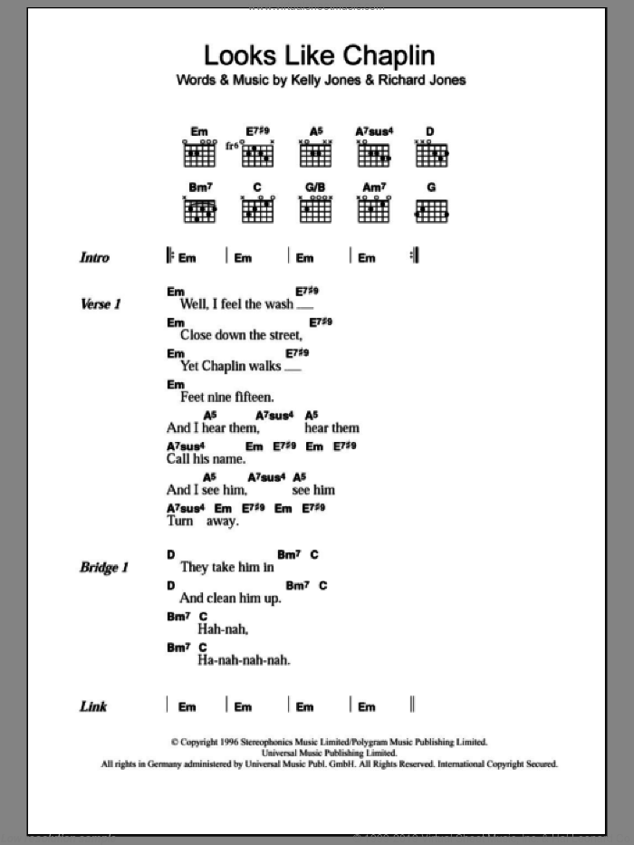 Looks Like Chaplin sheet music for guitar (chords) by Stereophonics and Kelly Jones, intermediate skill level