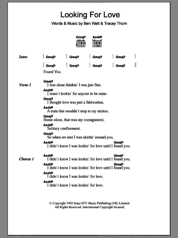 Looking For Love sheet music for guitar (chords) by Karen Ramirez, Ben Watt and Tracey Thorn, intermediate skill level