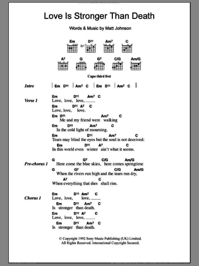 Love Is Stronger Than Death sheet music for guitar (chords) by The The and Matt Johnson, intermediate skill level
