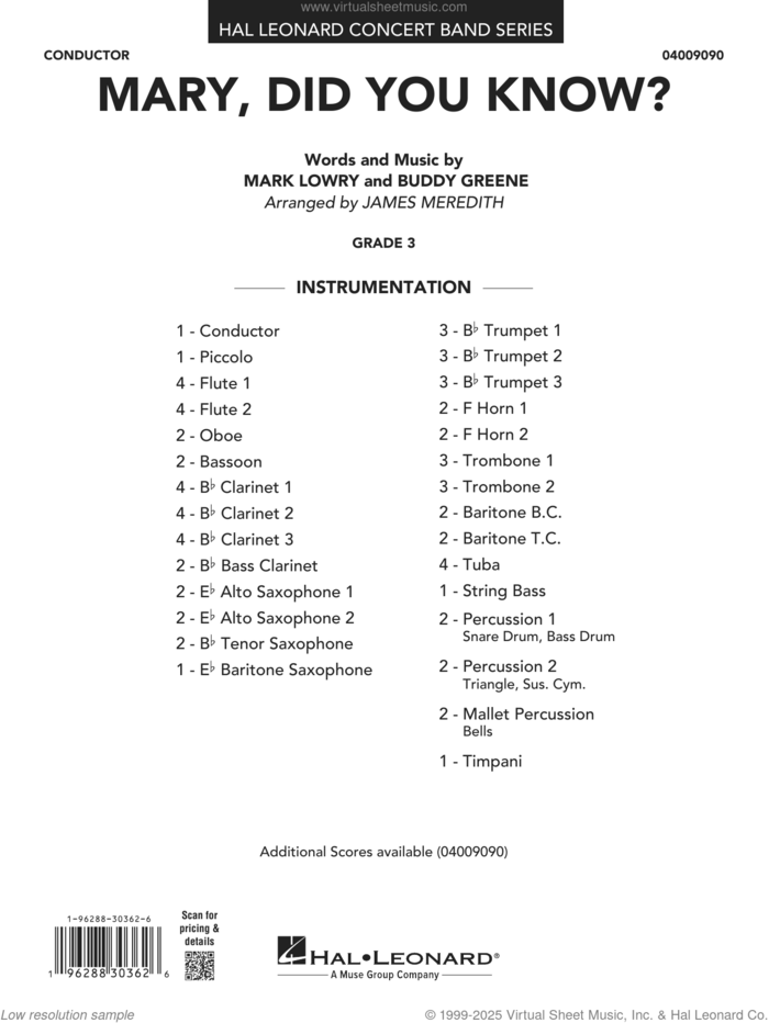 Mary, Did You Know? (arr. James Meredith) (COMPLETE) sheet music for concert band by Mark Lowry, Buddy Greene and James Meredith, intermediate skill level