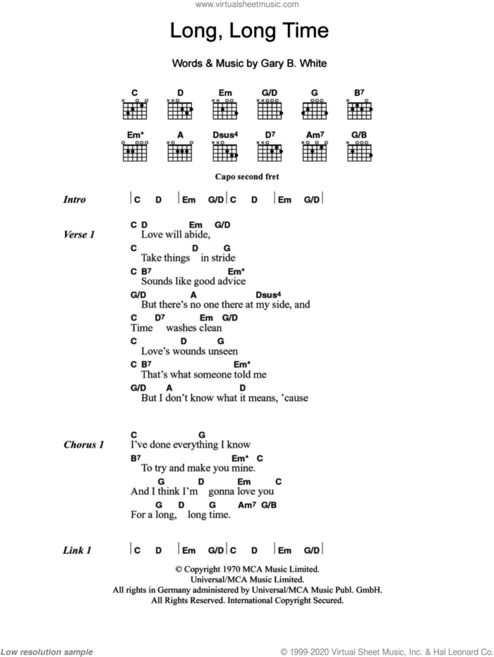 Long Long Time sheet music for guitar (chords) by Linda Ronstadt and Gary B. White, intermediate skill level