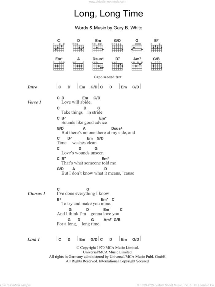 Long Long Time sheet music for guitar (chords) by Linda Ronstadt and Gary B. White, intermediate skill level