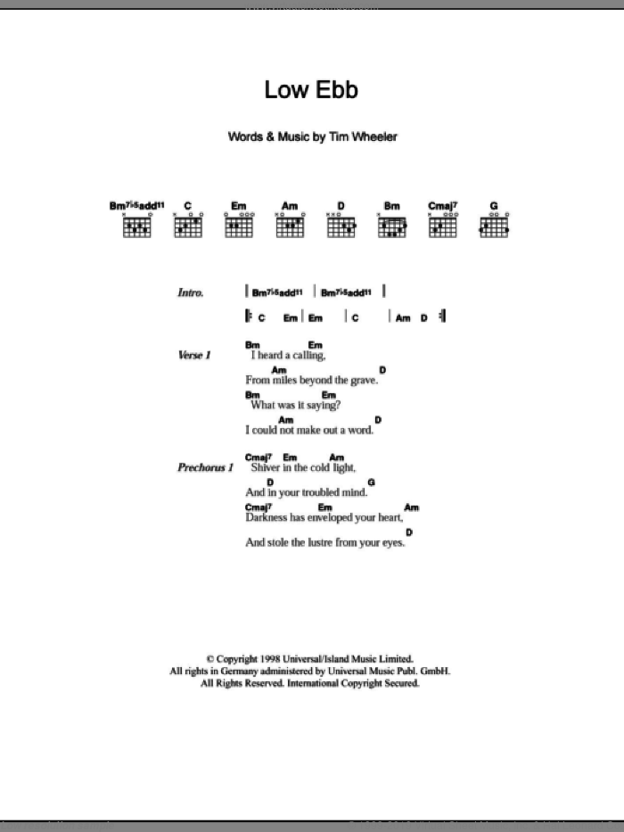 Low Ebb sheet music for guitar (chords) by Tim Wheeler, intermediate skill level