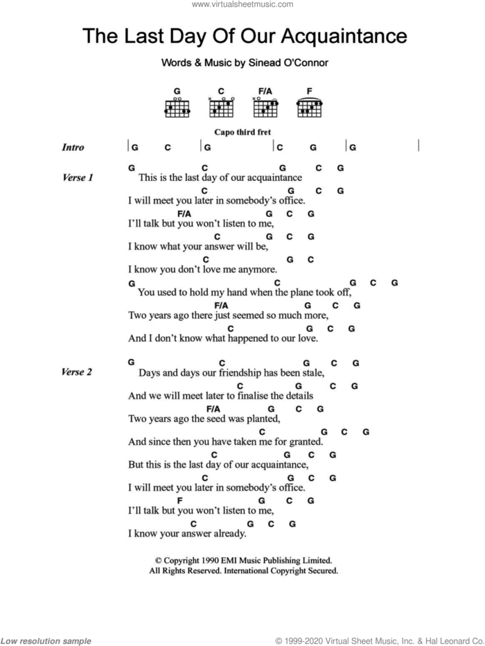 The Last Day Of Our Acquaintance sheet music for guitar (chords) by Sinead O'Connor, intermediate skill level