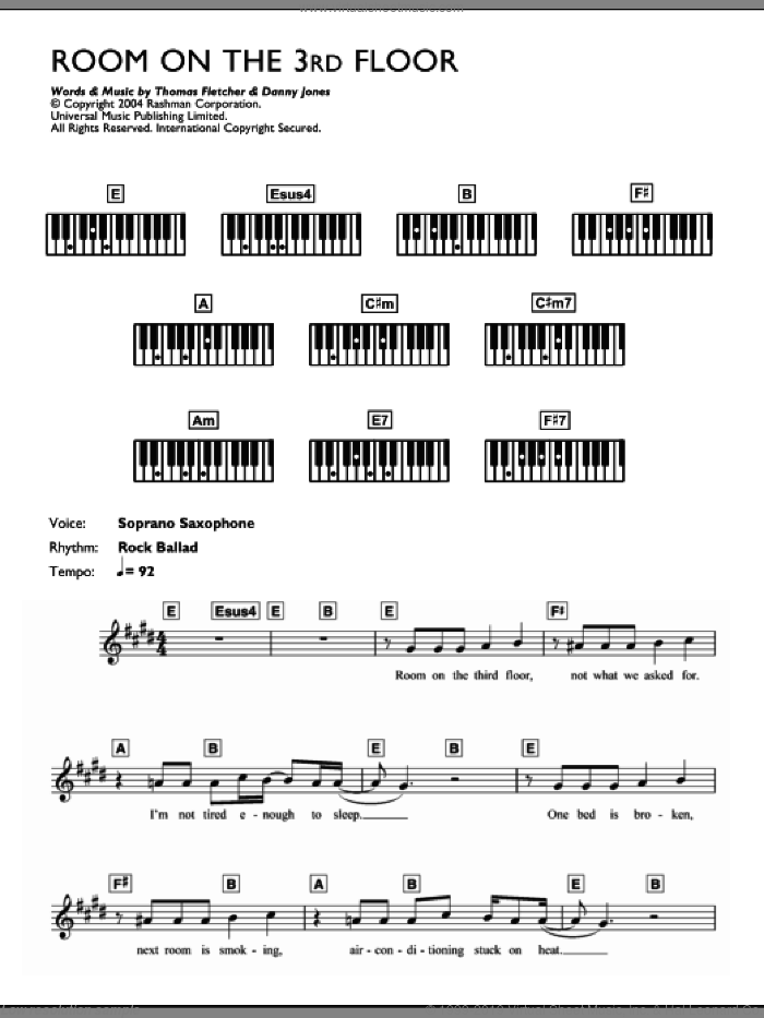 Room On The 3rd Floor sheet music for piano solo (chords, lyrics, melody) by McFly, Danny Jones and Thomas Fletcher, intermediate piano (chords, lyrics, melody)